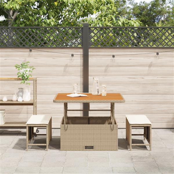 Grote foto vidaxl 3 delige tuinset met kussens poly rattan acaciahout beige tuin en terras tuinmeubelen