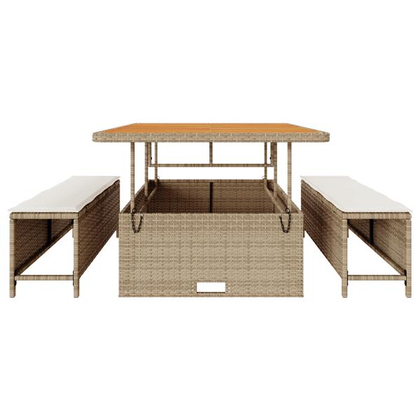 Grote foto vidaxl 3 delige tuinset met kussens poly rattan acaciahout beige tuin en terras tuinmeubelen