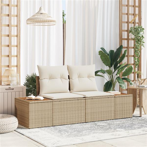 Grote foto vidaxl tuinbank 2 zits met opbergruimte en kussens poly rattan beige tuin en terras tuinmeubelen