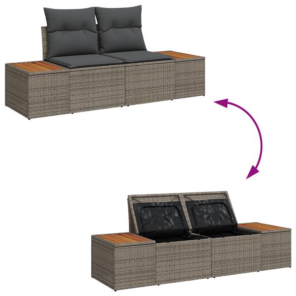 Grote foto vidaxl tuinbank 2 zits met opbergruimte en kussens poly rattan grijs tuin en terras tuinmeubelen