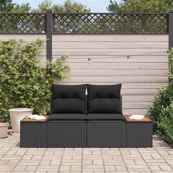 Grote foto vidaxl tuinbank 2 zits met opbergruimte en kussens poly rattan zwart tuin en terras tuinmeubelen