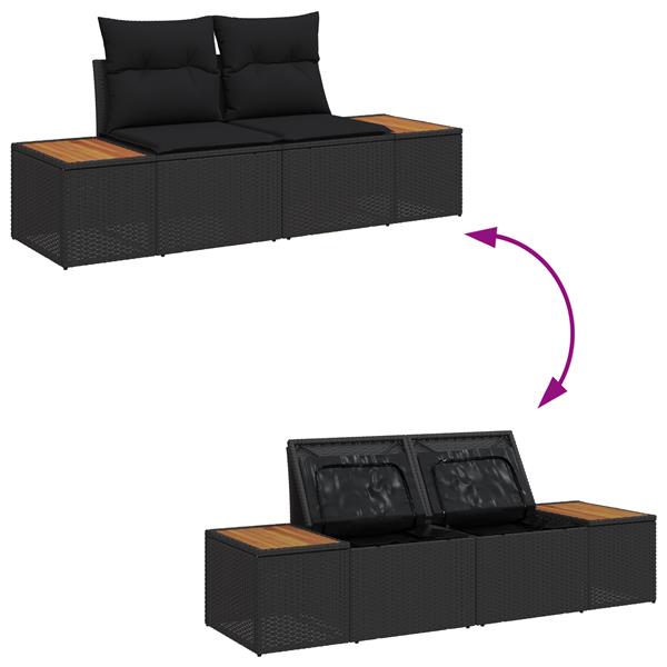 Grote foto vidaxl tuinbank 2 zits met opbergruimte en kussens poly rattan zwart tuin en terras tuinmeubelen