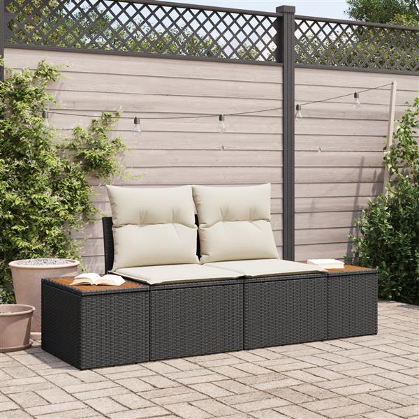 Grote foto vidaxl tuinbank 2 zits met opbergruimte en kussens poly rattan zwart tuin en terras tuinmeubelen