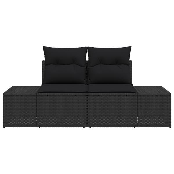 Grote foto vidaxl tuinbank 2 zits met opbergruimte en kussens poly rattan zwart tuin en terras tuinmeubelen