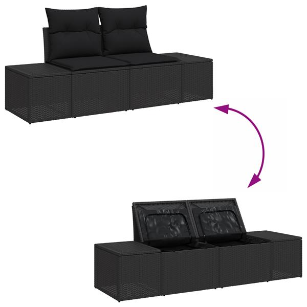 Grote foto vidaxl tuinbank 2 zits met opbergruimte en kussens poly rattan zwart tuin en terras tuinmeubelen