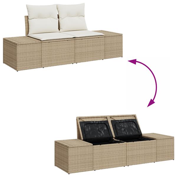 Grote foto vidaxl tuinbank 2 zits met opbergruimte en kussens poly rattan beige tuin en terras tuinmeubelen