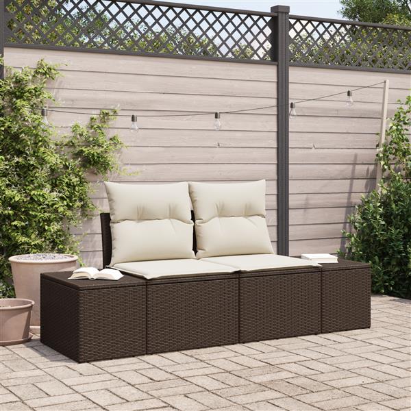 Grote foto vidaxl tuinbank 2 zits met opbergruimte en kussens poly rattan bruin tuin en terras tuinmeubelen