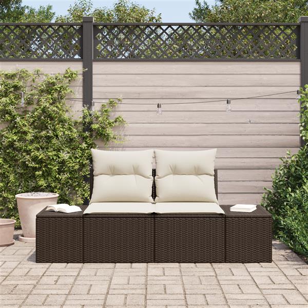 Grote foto vidaxl tuinbank 2 zits met opbergruimte en kussens poly rattan bruin tuin en terras tuinmeubelen