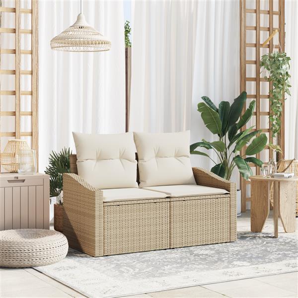 Grote foto vidaxl tuinbank 2 zits met opbergruimte en kussens poly rattan beige tuin en terras tuinmeubelen