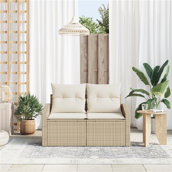 Grote foto vidaxl tuinbank 2 zits met opbergruimte en kussens poly rattan beige tuin en terras tuinmeubelen