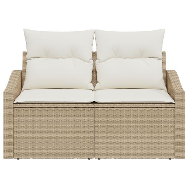 Grote foto vidaxl tuinbank 2 zits met opbergruimte en kussens poly rattan beige tuin en terras tuinmeubelen