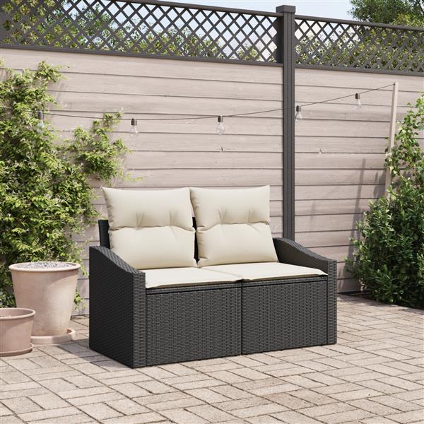 Grote foto vidaxl tuinbank 2 zits met opbergruimte en kussens poly rattan zwart tuin en terras tuinmeubelen