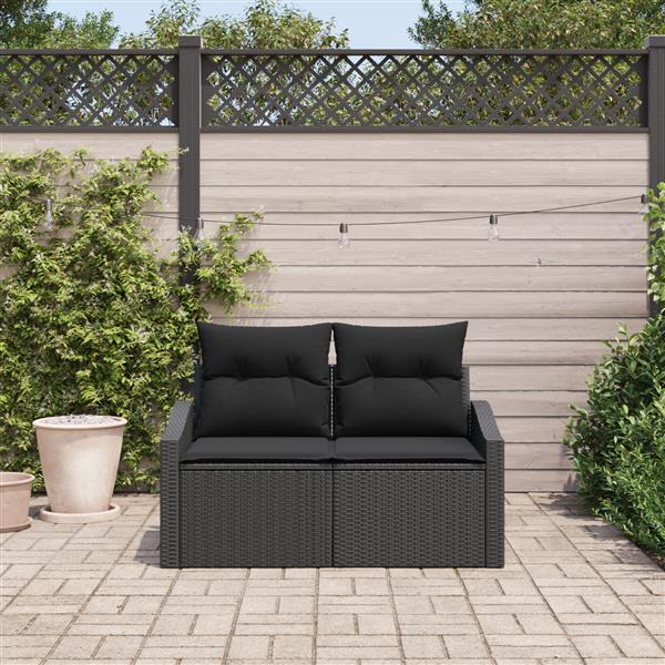 Grote foto vidaxl tuinbank 2 zits met kussens poly rattan zwart tuin en terras tuinmeubelen