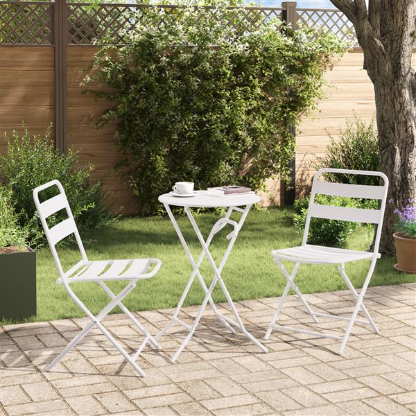 Grote foto vidaxl 3 delige vouwbare bistro set wit staal tuin en terras tuinmeubelen