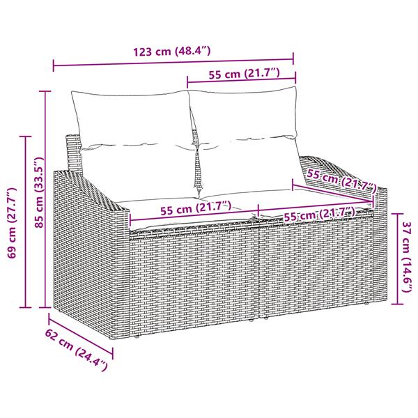 Grote foto vidaxl tuinbank 2 zits met kussens poly rattan grijs tuin en terras tuinmeubelen