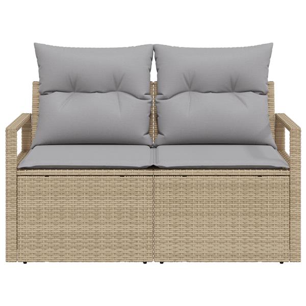 Grote foto vidaxl tuinbank 2 zits met opbergruimte en kussens poly rattan beige tuin en terras tuinmeubelen