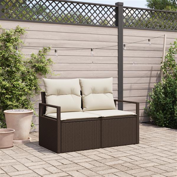 Grote foto vidaxl tuinbank 2 zits met opbergruimte en kussens poly rattan bruin tuin en terras tuinmeubelen