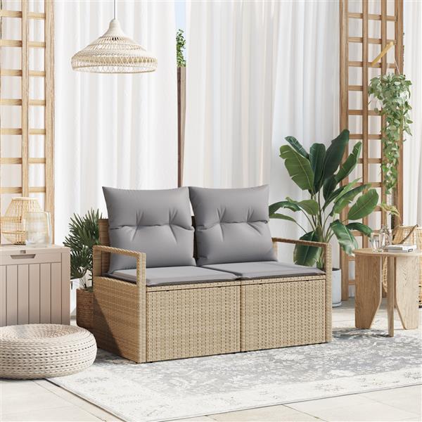 Grote foto vidaxl tuinbank 2 zits met kussens poly rattan beige tuin en terras tuinmeubelen
