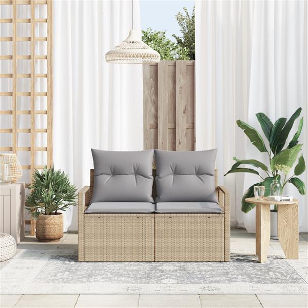 Grote foto vidaxl tuinbank 2 zits met kussens poly rattan beige tuin en terras tuinmeubelen