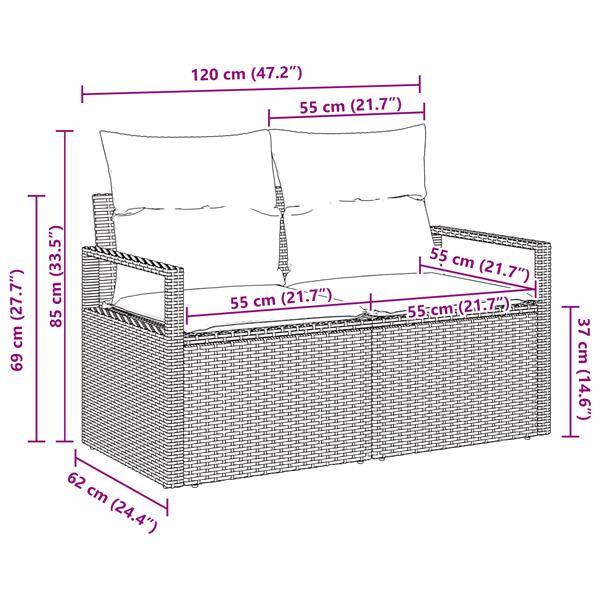 Grote foto vidaxl tuinbank 2 zits met kussens poly rattan beige tuin en terras tuinmeubelen