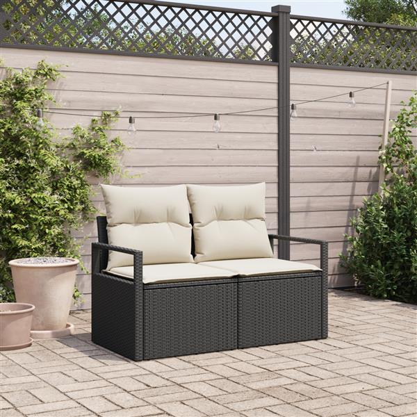 Grote foto vidaxl tuinbank 2 zits met kussens poly rattan zwart tuin en terras tuinmeubelen