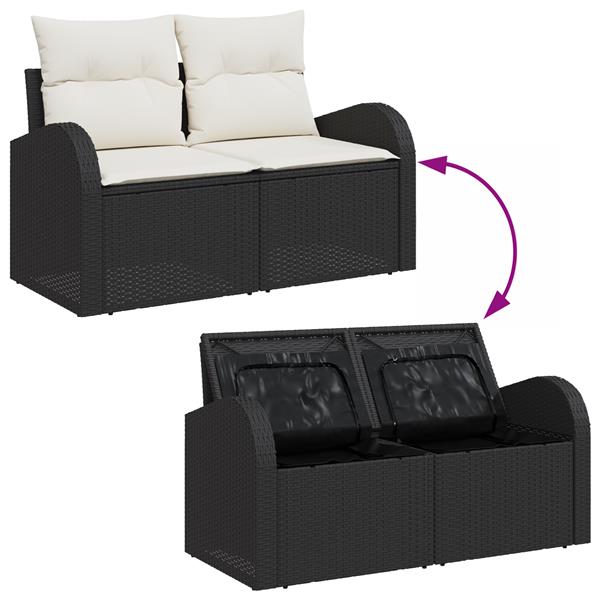 Grote foto vidaxl tuinbank 2 zits met opbergruimte en kussens poly rattan zwart tuin en terras tuinmeubelen