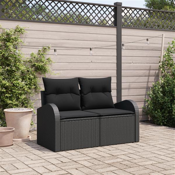 Grote foto vidaxl tuinbank 2 zits met kussens poly rattan zwart tuin en terras tuinmeubelen