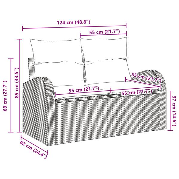 Grote foto vidaxl tuinbank 2 zits met kussens poly rattan zwart tuin en terras tuinmeubelen