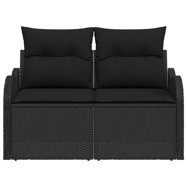 Grote foto vidaxl tuinbank 2 zits met opbergruimte en kussens poly rattan zwart tuin en terras tuinmeubelen