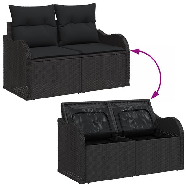 Grote foto vidaxl tuinbank 2 zits met opbergruimte en kussens poly rattan zwart tuin en terras tuinmeubelen