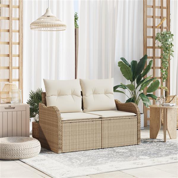 Grote foto vidaxl tuinbank 2 zits met opbergruimte en kussens poly rattan beige tuin en terras tuinmeubelen