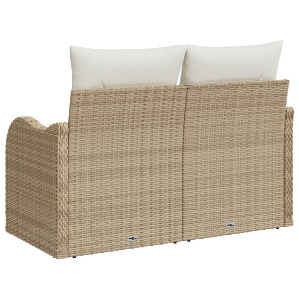 Grote foto vidaxl tuinbank 2 zits met opbergruimte en kussens poly rattan beige tuin en terras tuinmeubelen