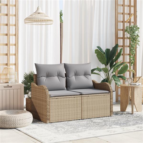Grote foto vidaxl tuinbank 2 zits met opbergruimte en kussens poly rattan beige tuin en terras tuinmeubelen