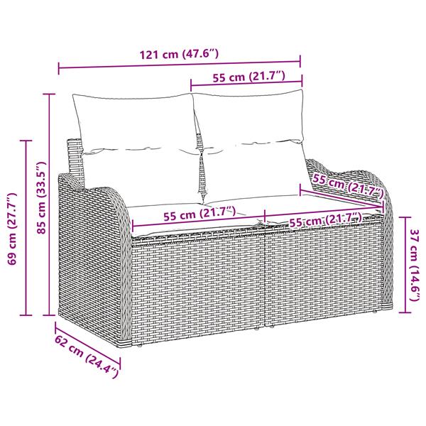 Grote foto vidaxl tuinbank 2 zits met kussens poly rattan lichtgrijs tuin en terras tuinmeubelen