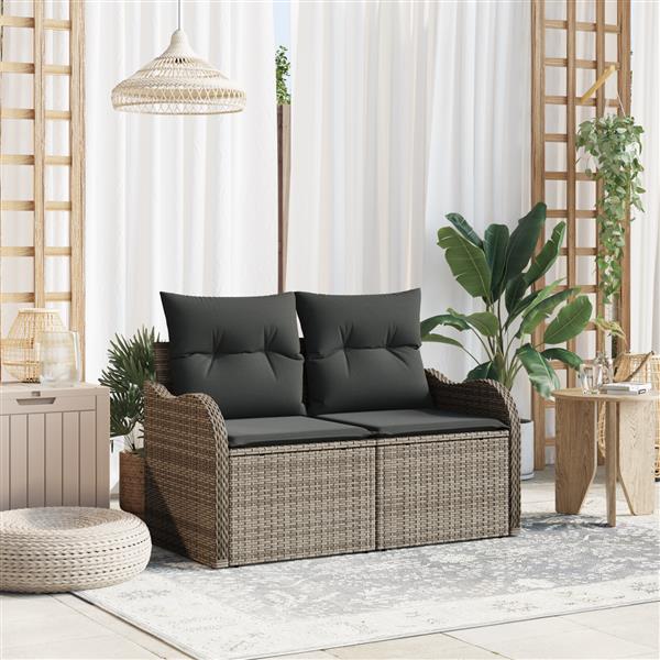 Grote foto vidaxl tuinbank 2 zits met kussens poly rattan grijs tuin en terras tuinmeubelen