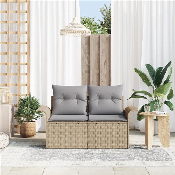 Grote foto vidaxl tuinbank 2 zits met opbergruimte en kussens poly rattan beige tuin en terras tuinmeubelen