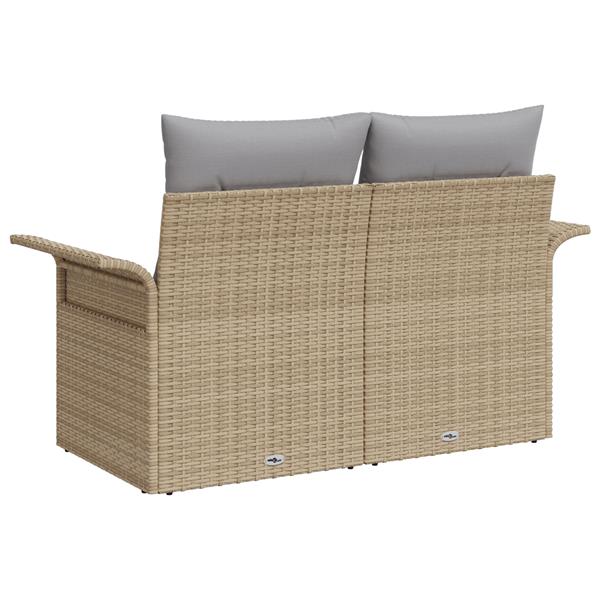 Grote foto vidaxl tuinbank 2 zits met opbergruimte en kussens poly rattan beige tuin en terras tuinmeubelen