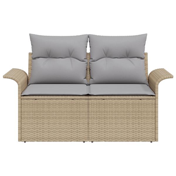 Grote foto vidaxl tuinbank 2 zits met opbergruimte en kussens poly rattan beige tuin en terras tuinmeubelen