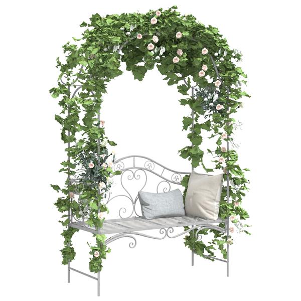 Grote foto vidaxl tuinbank met boog bloemontwerp wit 121 cm staal tuin en terras tuinmeubelen