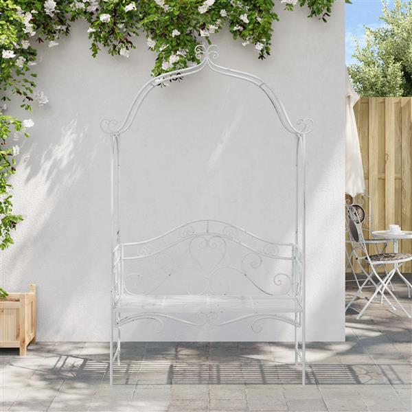 Grote foto vidaxl tuinbank met boog bloemontwerp wit 121 cm staal tuin en terras tuinmeubelen