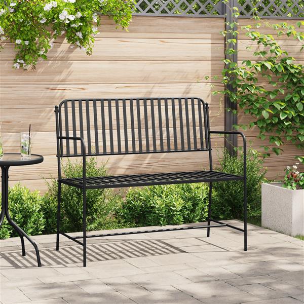 Grote foto vidaxl tuinbank met lamellen zwart 107 cm staal tuin en terras tuinmeubelen