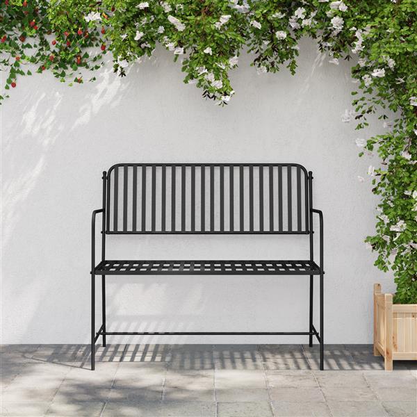 Grote foto vidaxl tuinbank met lamellen zwart 107 cm staal tuin en terras tuinmeubelen