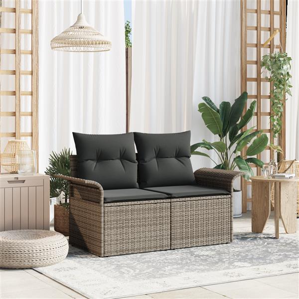 Grote foto vidaxl tuinbank 2 zits met kussens poly rattan grijs tuin en terras tuinmeubelen