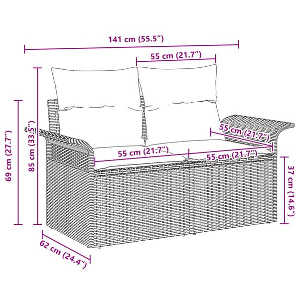 Grote foto vidaxl tuinbank 2 zits met kussens poly rattan grijs tuin en terras tuinmeubelen