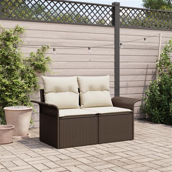 Grote foto vidaxl tuinbank 2 zits met kussens poly rattan bruin tuin en terras tuinmeubelen