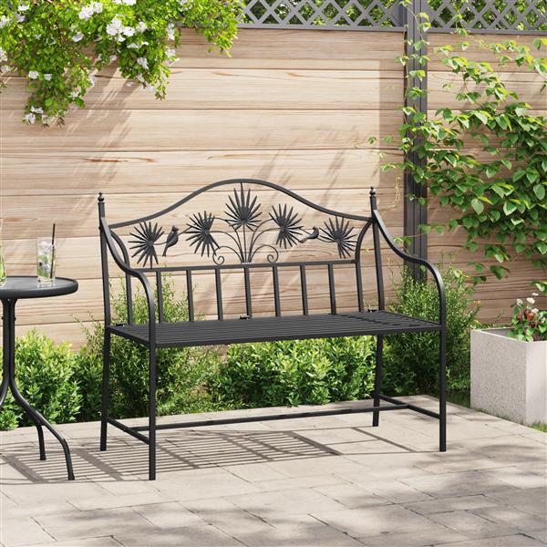 Grote foto vidaxl tuinbank met lattenontwerp zwart 104 cm staal tuin en terras tuinmeubelen
