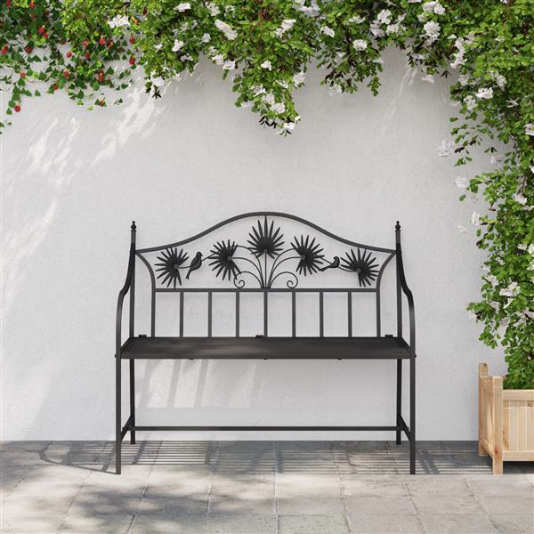 Grote foto vidaxl tuinbank met lattenontwerp zwart 104 cm staal tuin en terras tuinmeubelen
