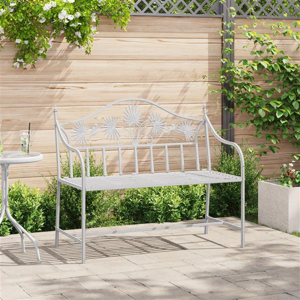 Grote foto vidaxl tuinbank met lamellen design wit 104 cm staal tuin en terras tuinmeubelen