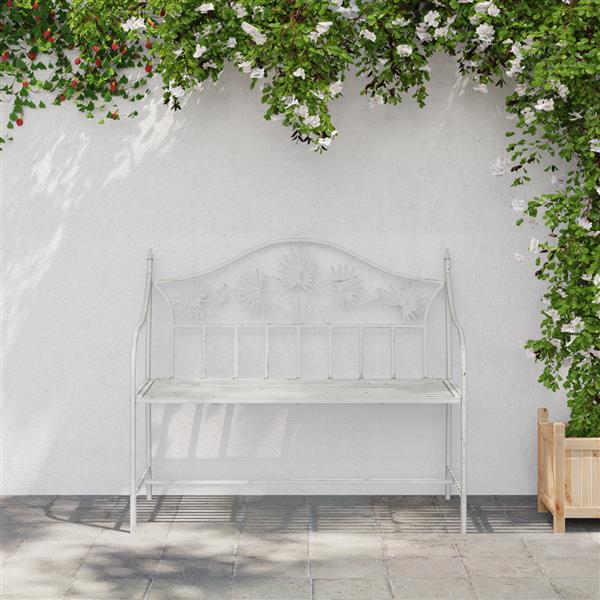 Grote foto vidaxl tuinbank met lamellen design wit 104 cm staal tuin en terras tuinmeubelen