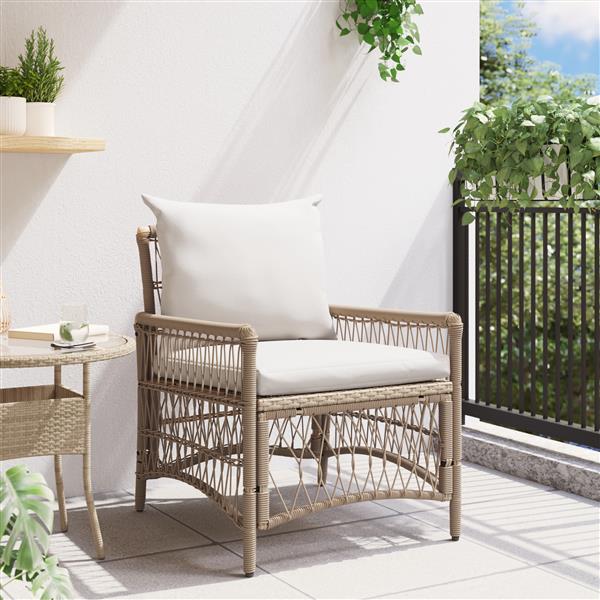 Grote foto vidaxl ligbed met kussens beige 60x70x78 cm poly rattan tuin en terras tuinmeubelen